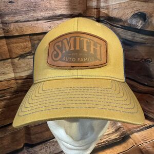 Smith Auto Family Cap Mesh SnapBack Trucker Hat Leather Patch Car Dealership